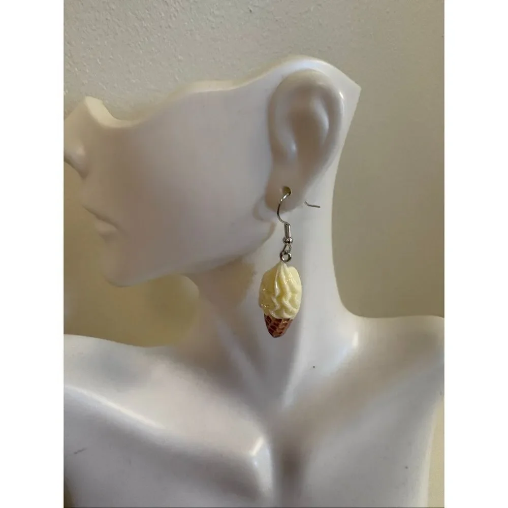 Soft serve ice cream cone statement earrings